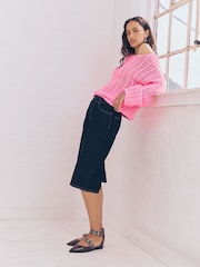 Pink Fluro Stitchy Off The Shoulder Flare Sleeve Jumper - Image 5 of 8