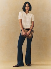 Белый/светло-бежевый - Pearl-Effect Button Up Stitch Polo Top - Изображение 2 из 7