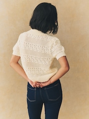 Белый/светло-бежевый - Pearl-Effect Button Up Stitch Polo Top - Изображение 3 из 7