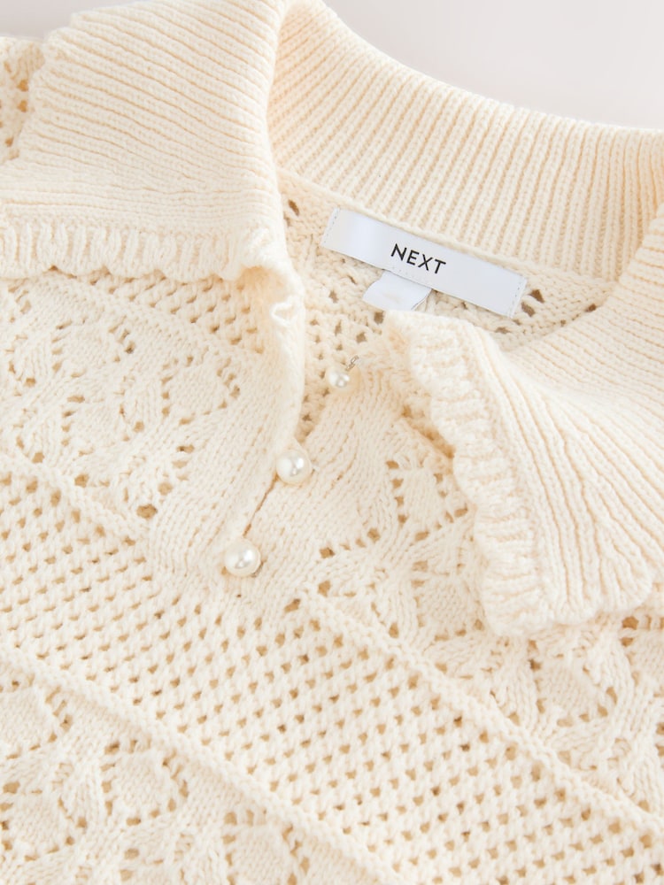 Blanco crudo - Pearl-Effect Button Up Stitch Polo Top - Imagen 7 de 7 Blanco crudo - Pearl-Effect Button Up Stitch Polo Top - Imagen 7 de 7