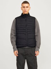 JACK & JONES Black Packable Padded Collarless Gilet - Image 1 of 7