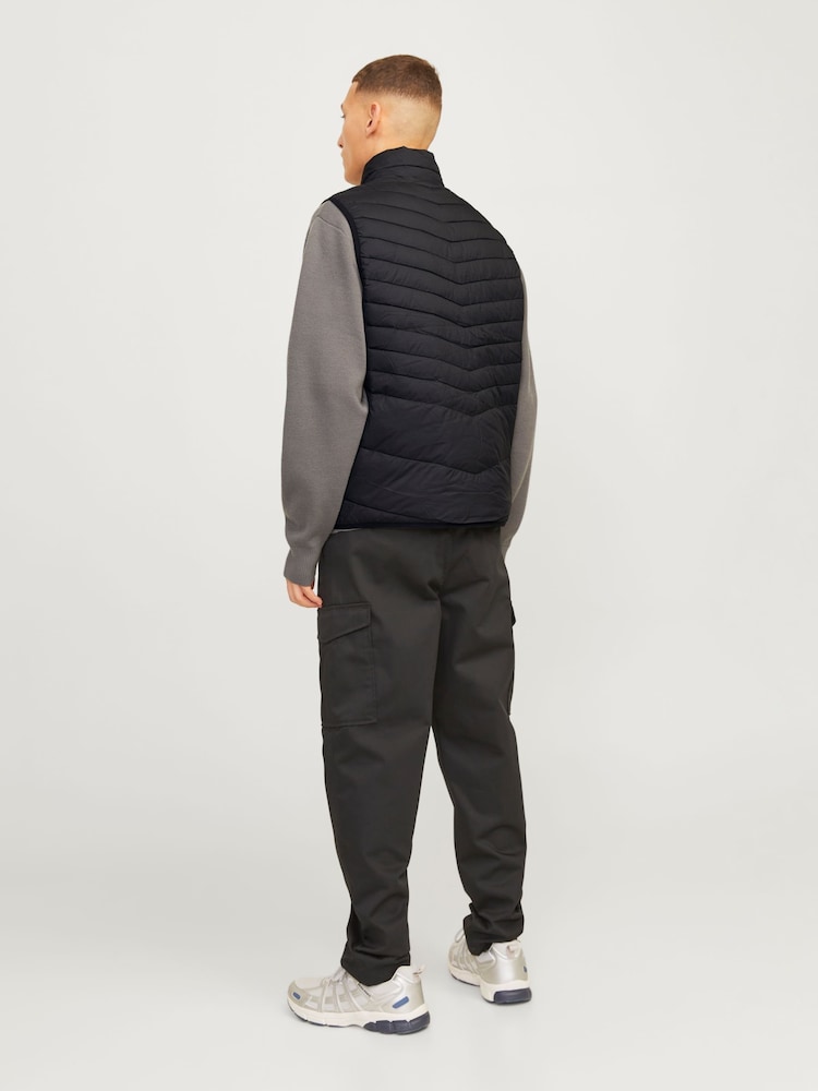 JACK & JONES Black Packable Padded Collarless Gilet - Image 2 of 7