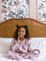 Chelsea Peers Pink Kids Organic Cotton Jumping Zebra Print Long Pyjama Set - Image 1 of 4