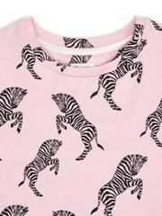 Chelsea Peers Pink Kids Organic Cotton Jumping Zebra Print Long Pyjama Set - Image 4 of 4