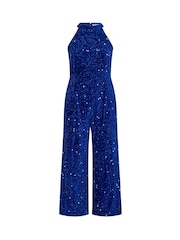 Yours Curve Blue Sequin Velvet Jumpsuit - Image 6 of 6