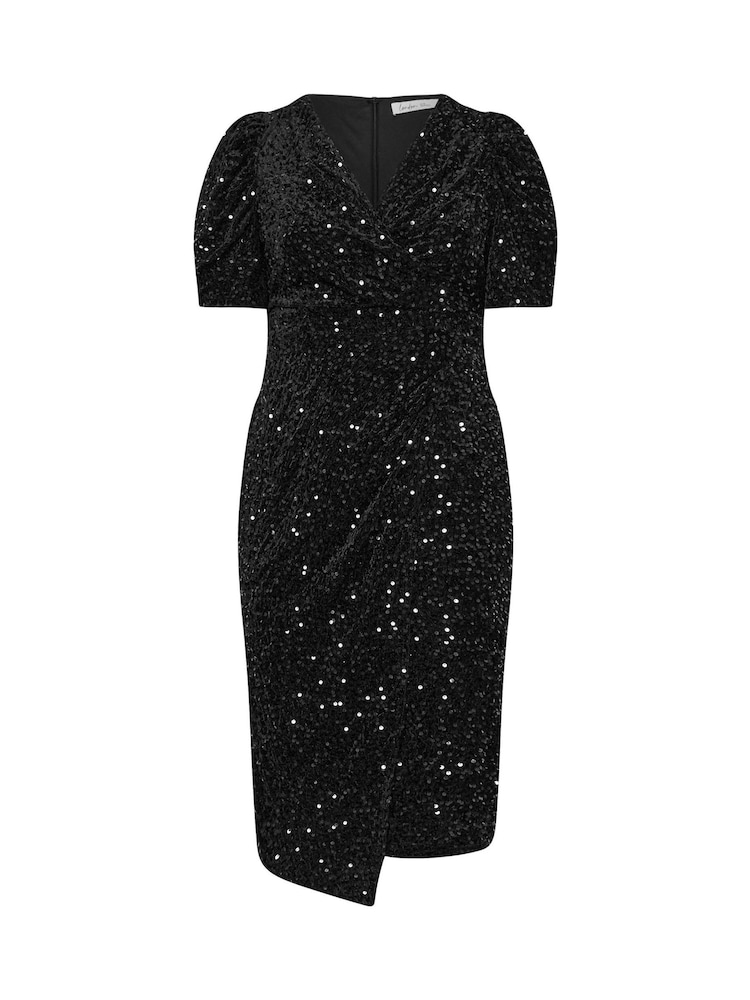 Schwarz - Yours Curve London Samt-Wickelkleid mit Pailletten und Puffärmeln - Bild 5 von 5 Schwarz - Yours Curve London Samt-Wickelkleid mit Pailletten und Puffärmeln - Bild 5 von 5