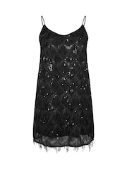 Yours Curve Black London Sequin Tassel Slip Dress - Image 6 of 6