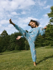Chelsea Peers Blue Kids Organic Cotton Giraffe Print Long Pyjama Set - Image 1 of 4