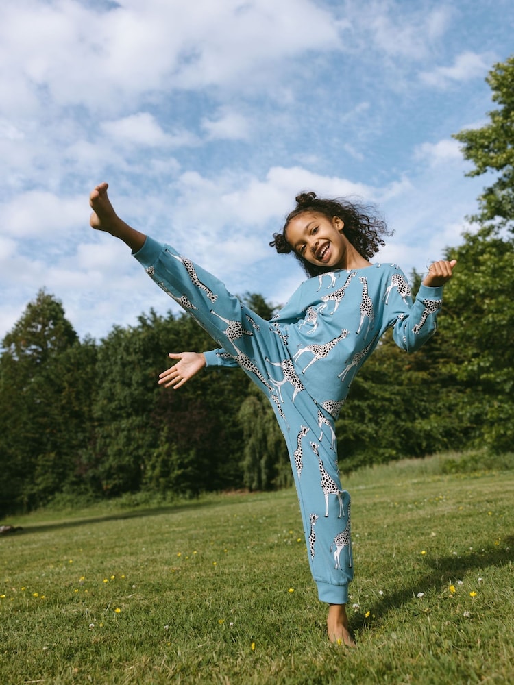 Chelsea Peers Blue Kids Organic Cotton Giraffe Print Long Pyjama Set - Image 1 of 4