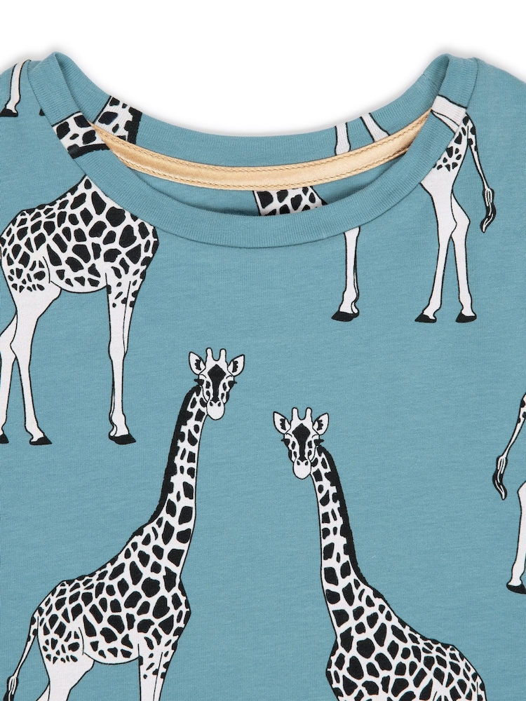 Chelsea Peers Blue Kids Organic Cotton Giraffe Print Long Pyjama Set - Image 4 of 4