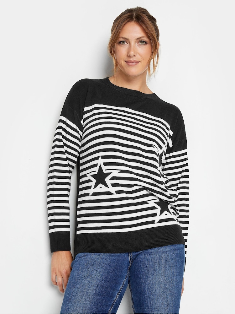 Long Tall Sally Black Mono Star Stripe Jumper - Image 1 of 4 Long Tall Sally Black Mono Star Stripe Jumper - Image 1 of 4
