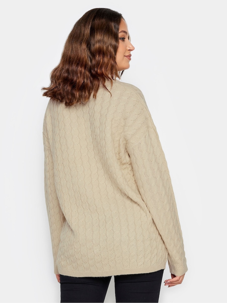 Long Tall Sally Natural Cable Funnel Neck Jumper - Image 3 of 4