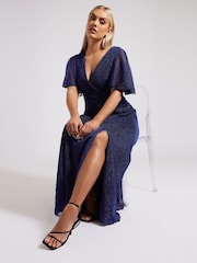 Yours Curve Blue London Metallic Wrap Maxi Dress - Image 2 of 5