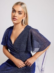Yours Curve Blue London Metallic Wrap Maxi Dress - Image 3 of 5