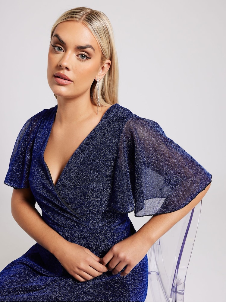Yours Curve Blue London Metallic Wrap Maxi Dress - Image 3 of 5