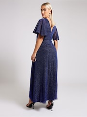 Yours Curve Blue London Metallic Wrap Maxi Dress - Image 4 of 5