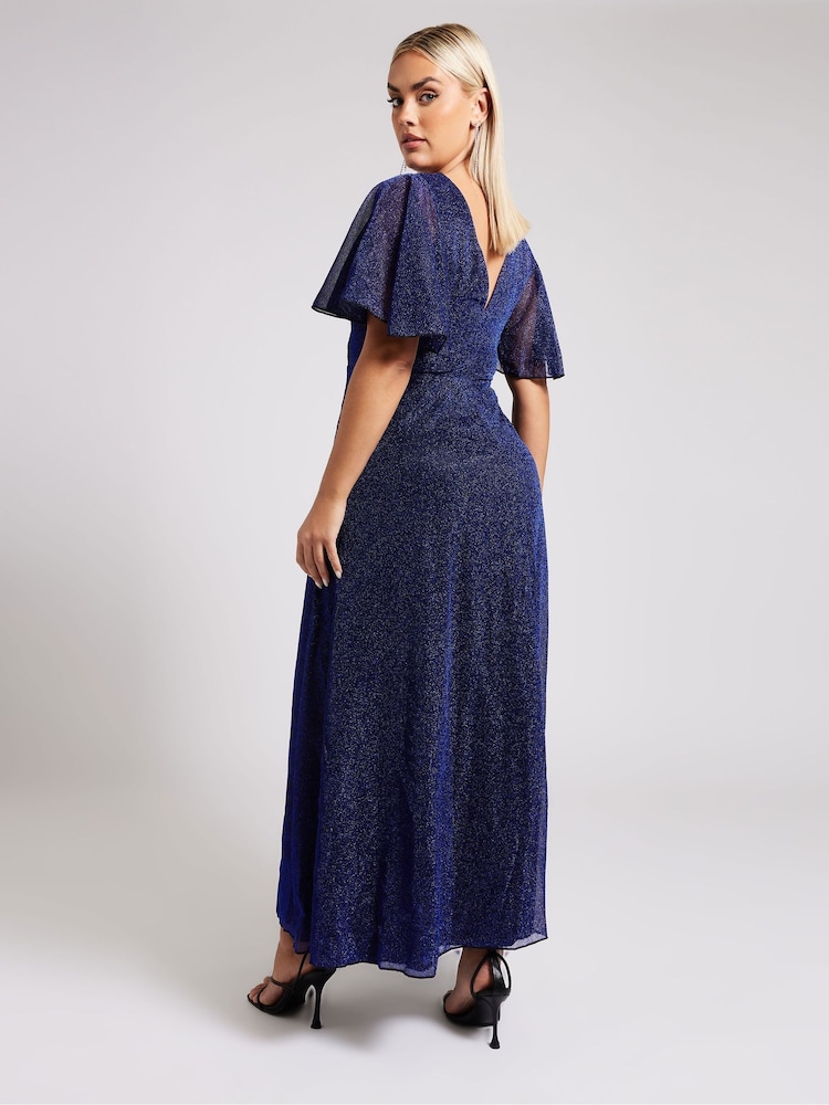Yours Curve Blue London Metallic Wrap Maxi Dress - Image 4 of 5