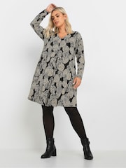 Yours Curve Black Print Dress - Image 1 of 5