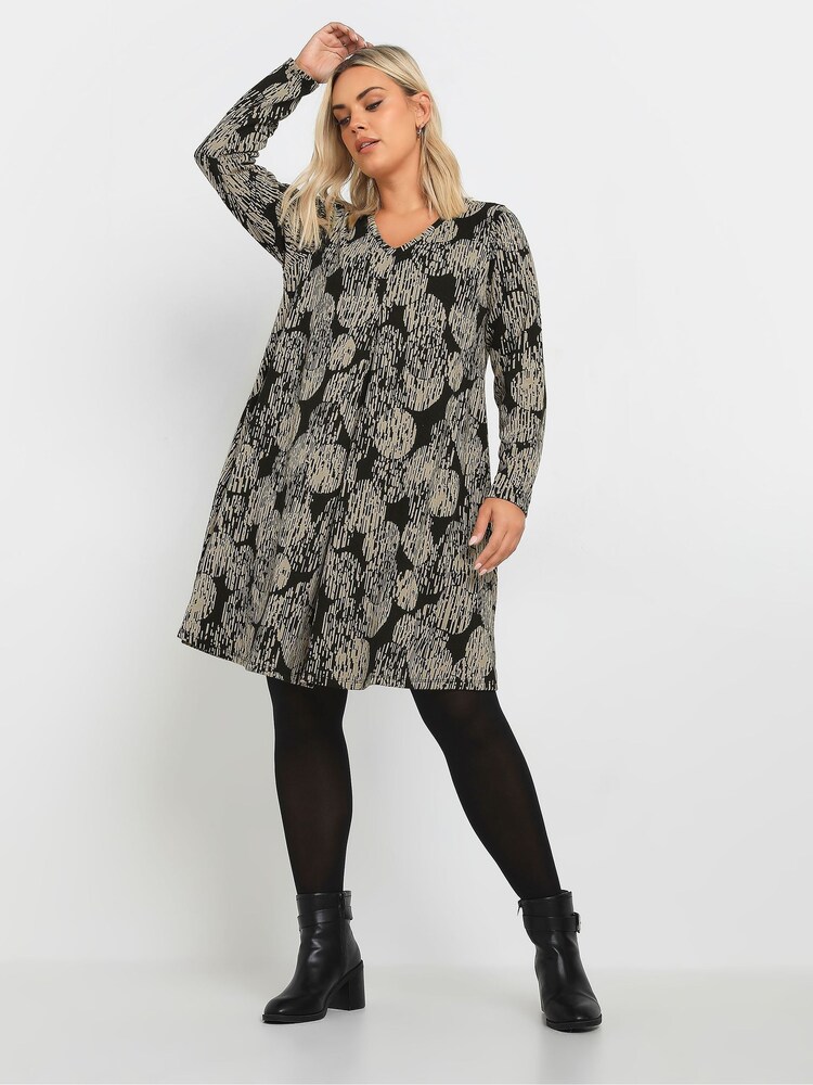 Yours Curve Black Print Dress - Image 1 of 5