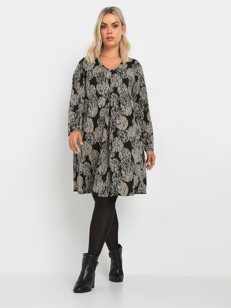Yours Curve Black Print Dress - Image 2 of 5 Yours Curve Black Print Dress - Image 2 of 5