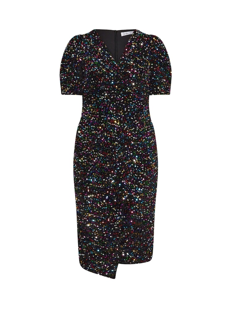 Yours Curve London Samt-Wickelkleid mit Pailletten und Puffärmeln - Bild 6 von 6 Yours Curve London Samt-Wickelkleid mit Pailletten und Puffärmeln - Bild 6 von 6