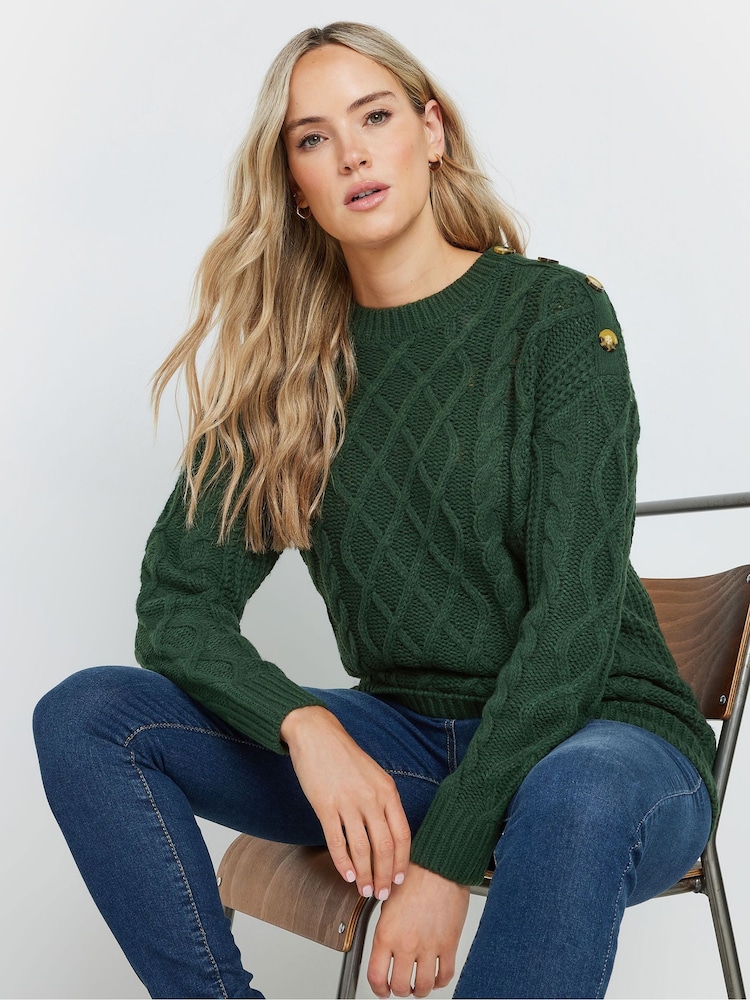 Long Tall Sally Green Button Cable Jumper - Image 1 of 5