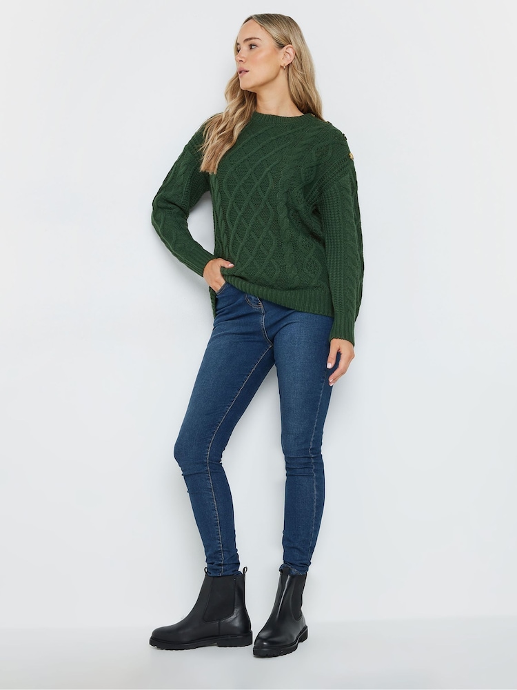 Long Tall Sally Green Button Cable Jumper - Image 2 of 5