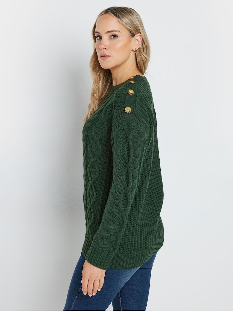 Long Tall Sally Green Button Cable Jumper - Image 3 of 5