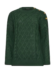 Long Tall Sally Green Button Cable Jumper - Image 5 of 5