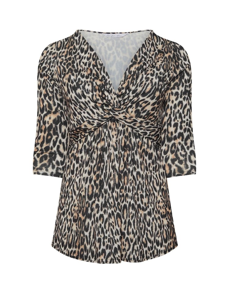 Yours Curve Natural London Leopard Print Knot Front Top - Image 6 of 6