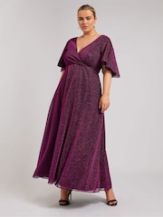Yours Curve Pink London Metallic Wrap Maxi Dress - Image 1 of 5
