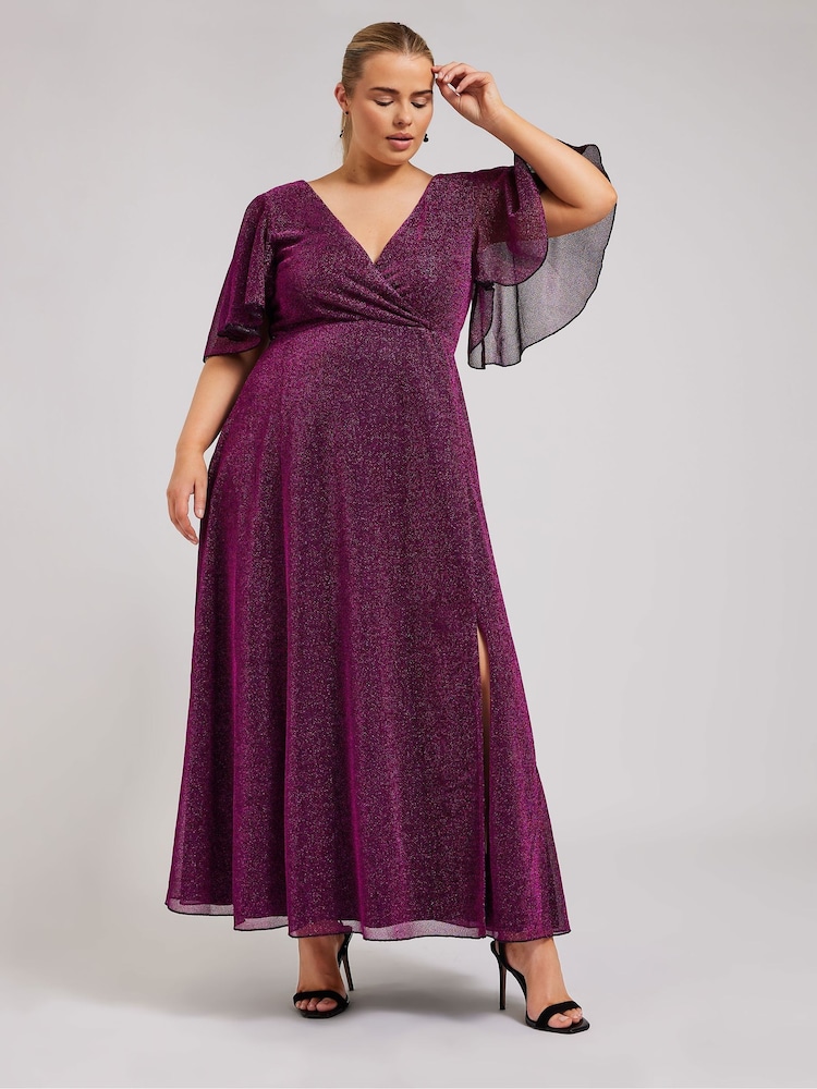 Yours Curve Pink London Metallic Wrap Maxi Dress - Image 2 of 5
