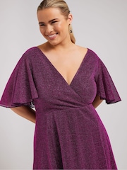 Yours Curve Pink London Metallic Wrap Maxi Dress - Image 3 of 5
