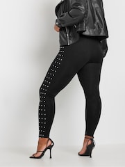 Yours Curve Black Diamante Studded Side Stripe Leggings - Image 3 of 6