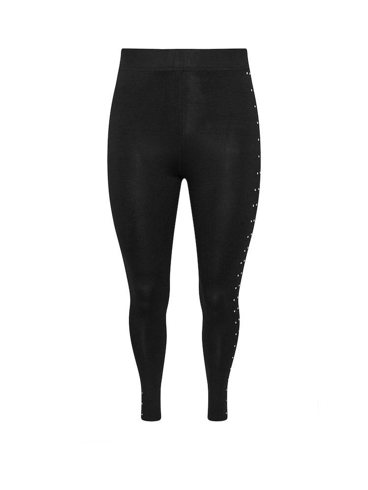 Yours Curve Black Diamante Studded Side Stripe Leggings - Image 6 of 6