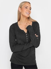 Long Tall Sally Black Long Sleeve Henley 100% Cotton Top - Image 1 of 4