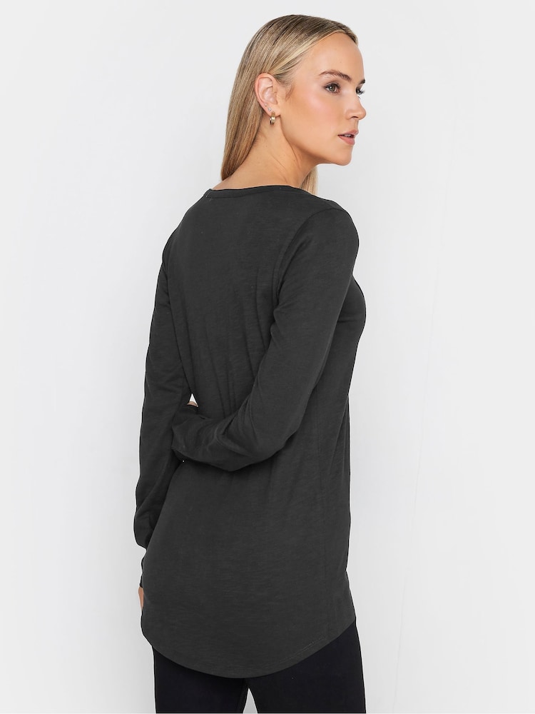 Long Tall Sally Black Long Sleeve Henley 100% Cotton Top - Image 2 of 4