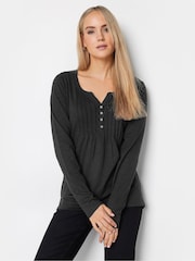 Long Tall Sally Black Long Sleeve Henley 100% Cotton Top - Image 3 of 4