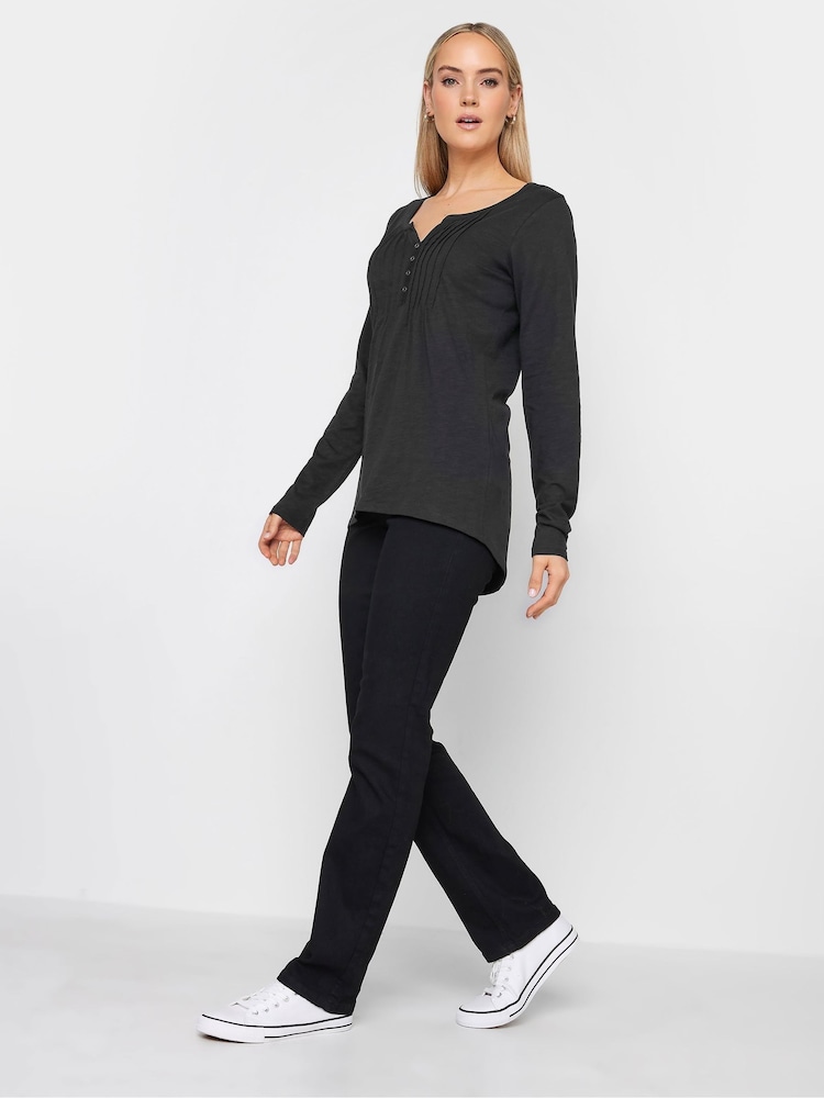 Long Tall Sally Black Long Sleeve Henley 100% Cotton Top - Image 4 of 4