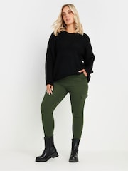 Yours Curve Green Cargo Pocket Ponte Leggings - Image 1 of 5