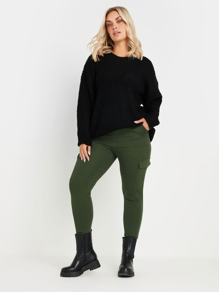 Yours Curve Green Cargo Pocket Ponte Leggings - Image 1 of 5