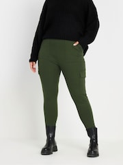 Yours Curve Green Cargo Pocket Ponte Leggings - Image 2 of 5