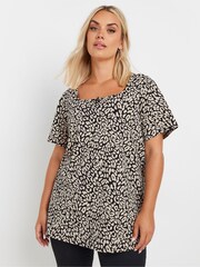 Yours Curve Natural Leopard Printed T-Shirt - Image 1 of 5