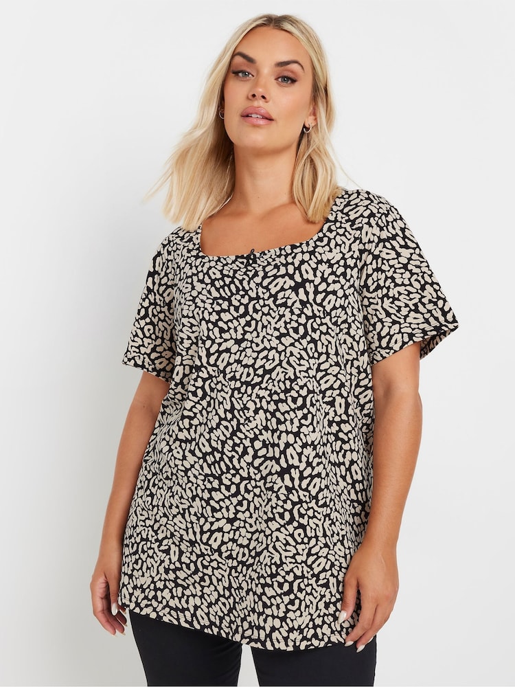 Yours Curve Natural Leopard Printed T-Shirt - Image 1 of 5