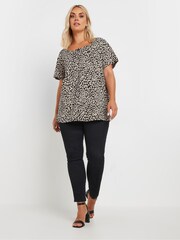 Yours Curve Natural Leopard Printed T-Shirt - Image 2 of 5