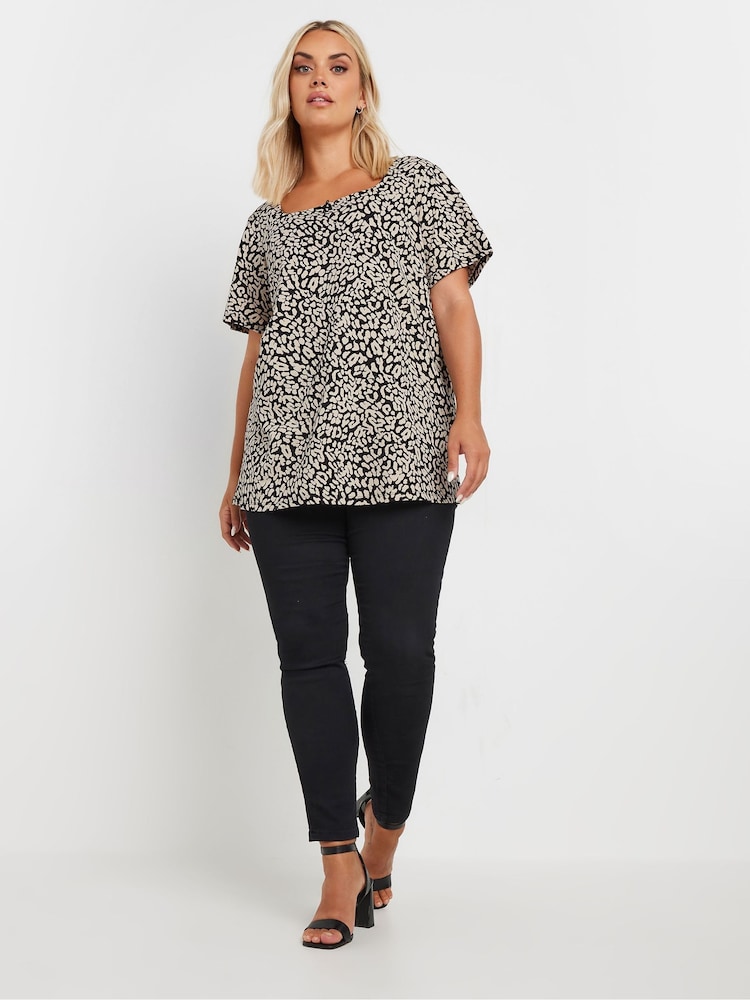 Yours Curve Natural Leopard Printed T-Shirt - Image 2 of 5