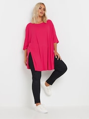 Yours Curve Pink Ribbed T-Shirt - Image 2 of 5