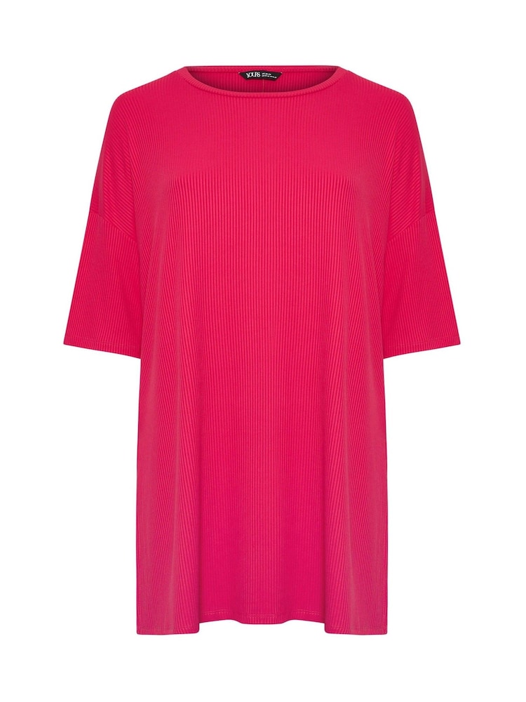 Yours Curve Pink Ribbed T-Shirt - Image 5 of 5