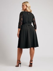 Yours Curve Black London Sequin Lace Sleeve Skater Dress - Image 3 of 5