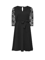 Yours Curve Black London Sequin Lace Sleeve Skater Dress - Image 5 of 5